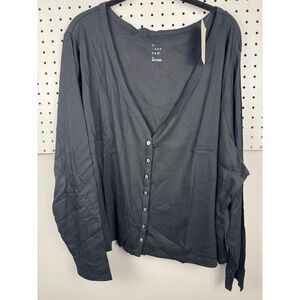 A New Day Women 4X Ribbed Knit Button Down Cardigan V-Neck Long Sleeve Black Top